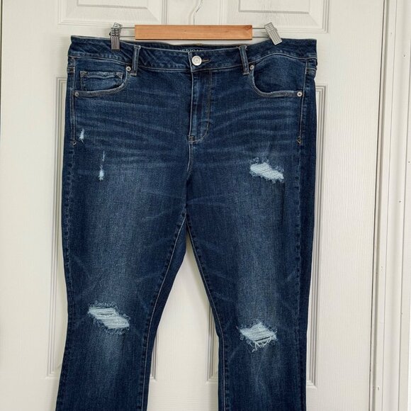 American Eagle Skinny‎ Kick Jeans Womens 20 Long Blue Mid Rise Boho Distressed - Picture 2 of 14